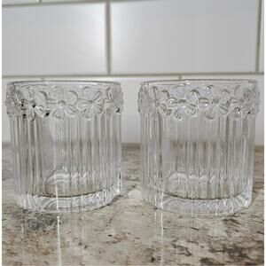 Daisy Flower Ribbed Stripe Texture Glasses Set‎ of 2 Summer Drink Cups 9 oz